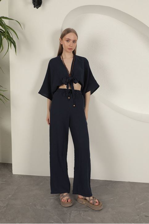 Müslin Kumaş Kimono-Lacivert