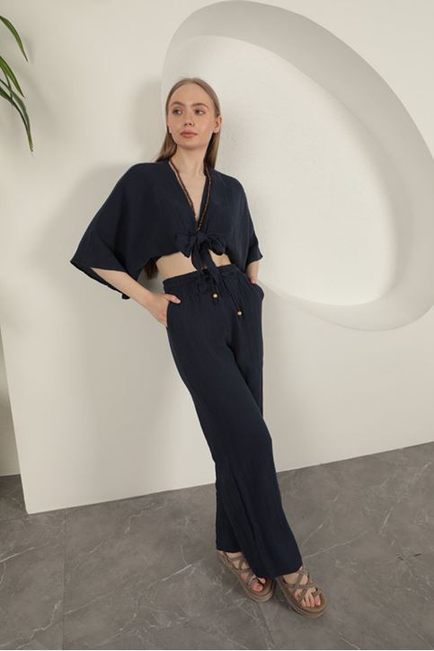 Müslin Kumaş Kimono-Lacivert