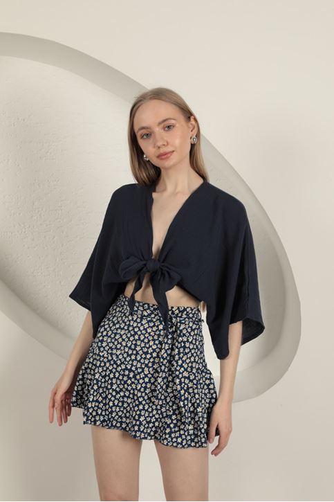 تنورة قصيرة بنقشة ديزي - أزرق داكن