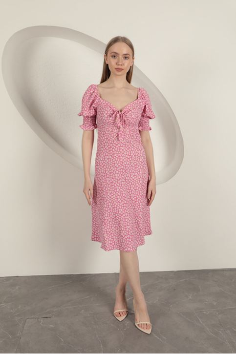 Bürümcük Kolu Gipeli Elbise-Fuşya