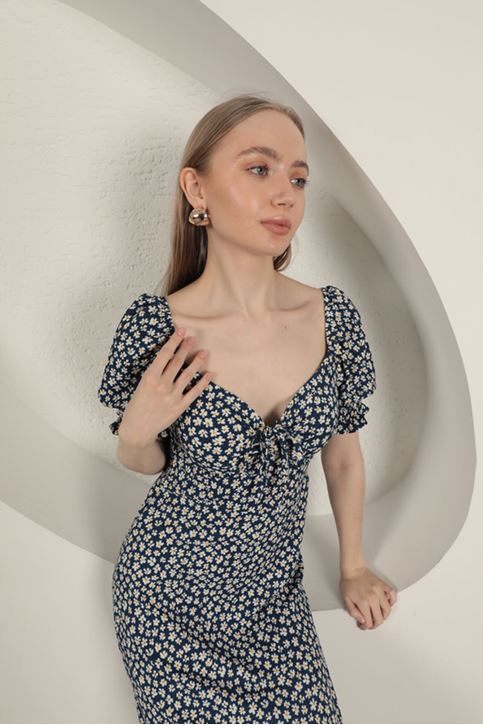 Bürümcük Kolu Gipeli Elbise-Lacivert