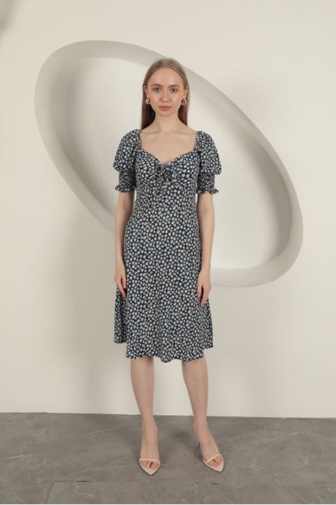 Bürümcük Kolu Gipeli Elbise-Lacivert