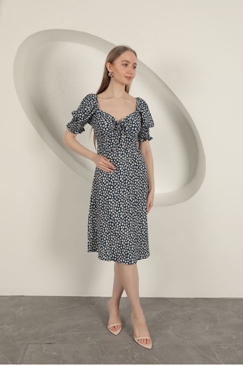 Bürümcük Kolu Gipeli Elbise-Lacivert