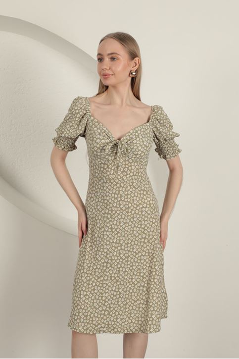 Bürümcük Kolu Gipeli Elbise-Haki