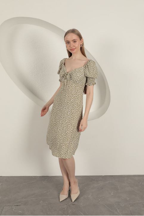 Bürümcük Kolu Gipeli Elbise-Haki