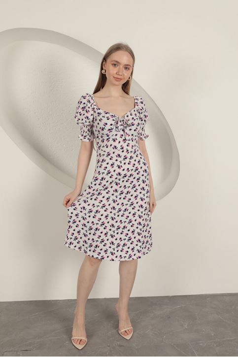  Платье с хрустящим цветочным узором - фуксия