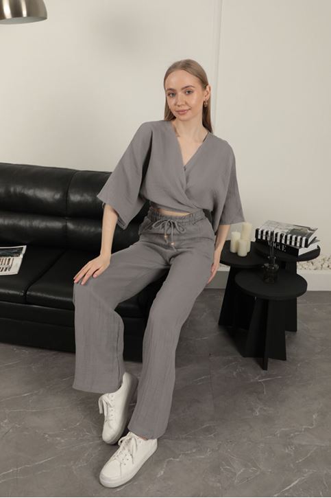 Müslin Kumaş Kimono-Gri