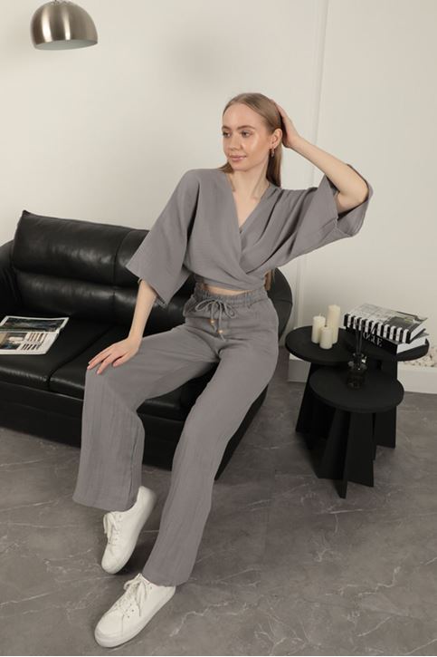 Müslin Kumaş Kimono-Gri