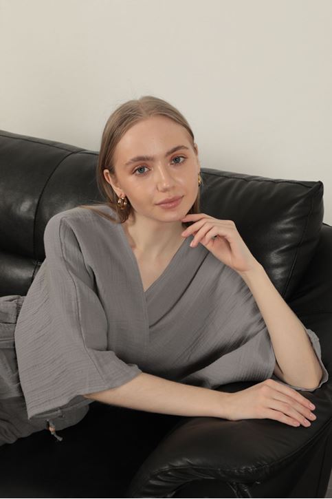 Müslin Kumaş Kimono-Gri