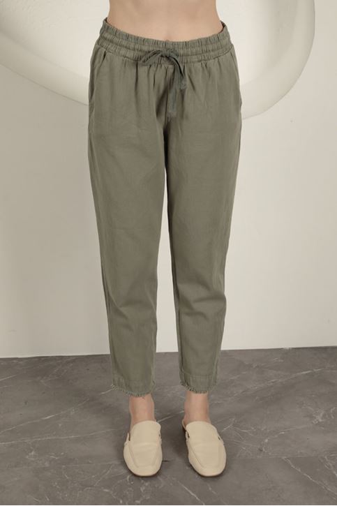 Gabardin Kumaş Püsküllü Kadın Pantolon-Haki