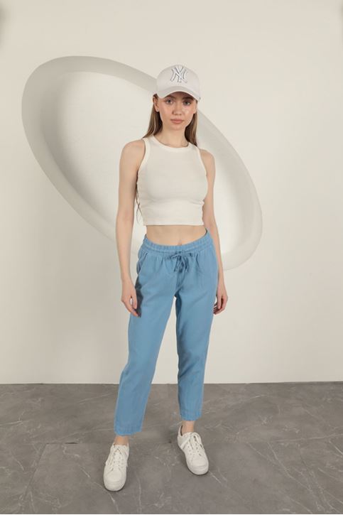 Tasseled Women's Trousers-Blue