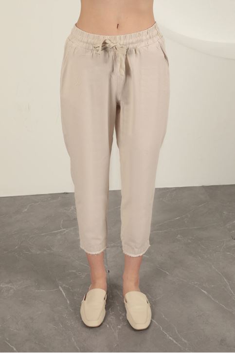 Gabardin Kumaş Püsküllü Kadın Pantolon-Taş