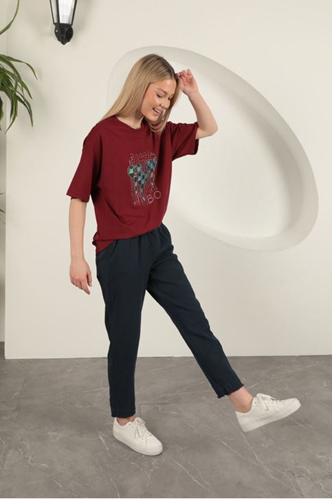 Gabardin Kumaş Püsküllü Kadın Pantolon-Lacivert