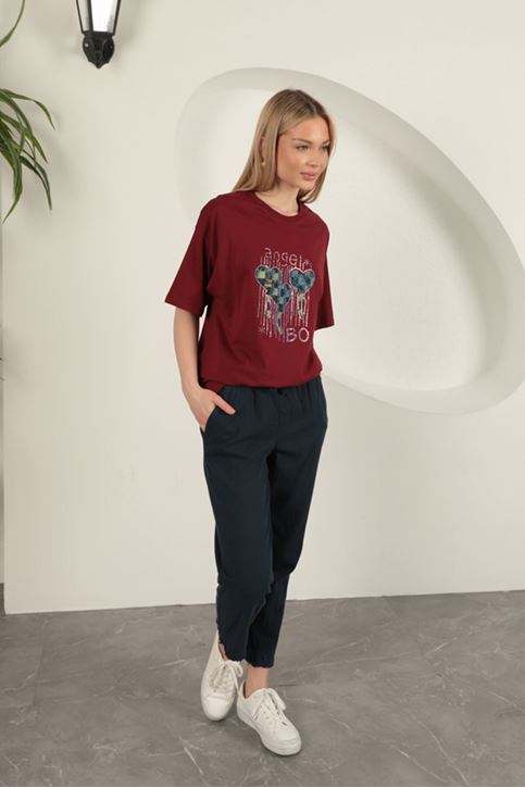 Gabardin Kumaş Püsküllü Kadın Pantolon-Lacivert