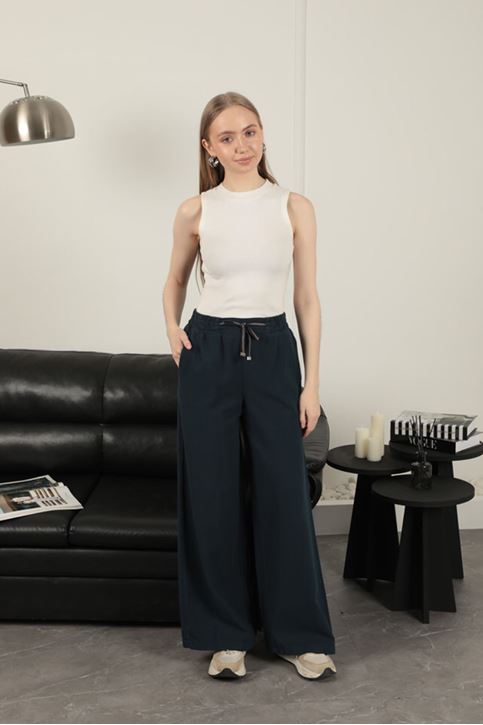 Брюки из льняной ткани - темно-синие