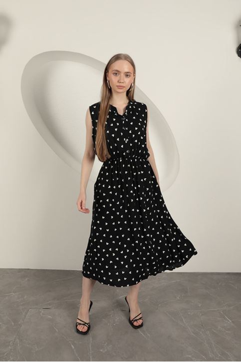 Платье с узором в виде сердечек из вискозной ткани - черный