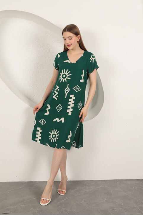 Viscose Fabric Ethnic Dress-Green