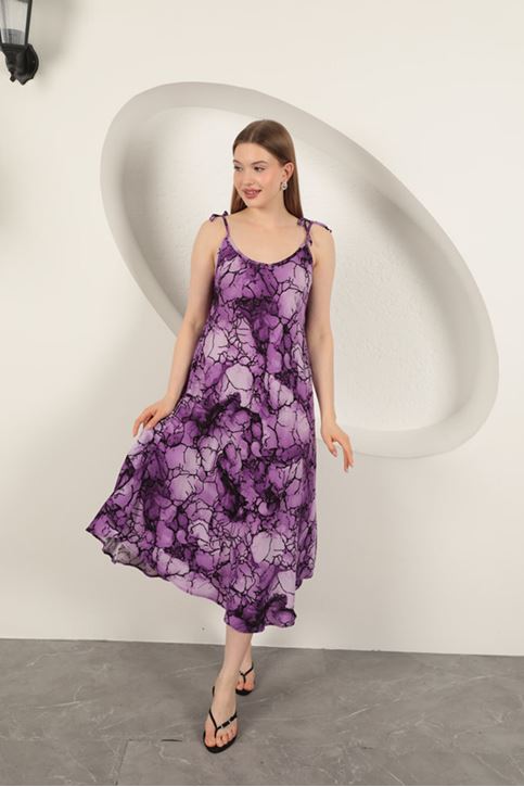 Вискозная ткань Платье с акварельным рисунком - фиолетовый