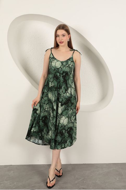 Вискозная ткань Платье с акварельным рисунком - зеленый