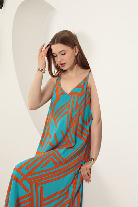 Viscose Fabric Striped Dress-Orange
