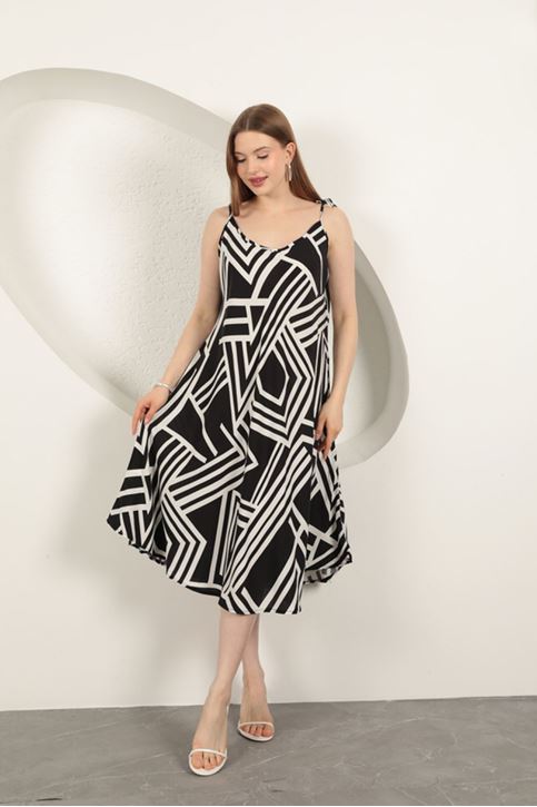 Платье в полоску из вискозной ткани - черный