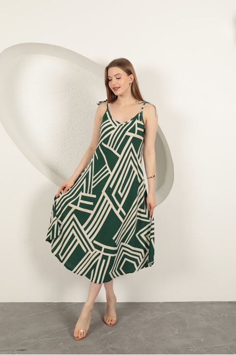 Платье в полоску из вискозной ткани - хаки