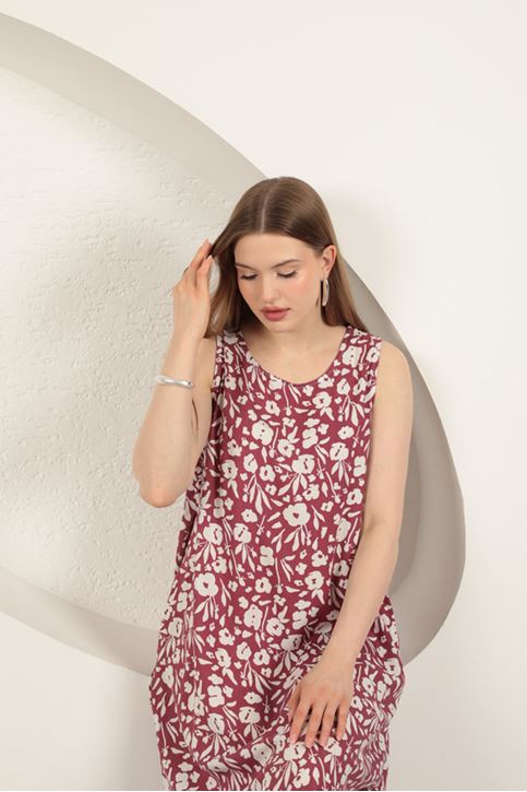 Viscose Fabric Flower Patterned Dress-Purple