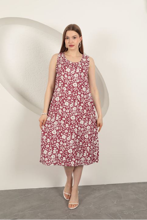 Viscose Fabric Flower Patterned Dress-Purple