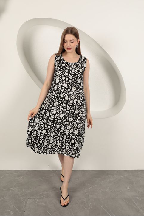 Платье из вискозной ткани с цветочным узором - черный