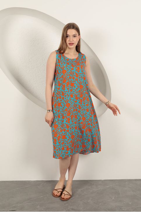 Viscose Fabric Flower Patterned Dress-Orange