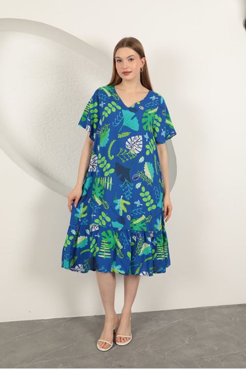 Viscose Leaf Pattern Dress-Sax