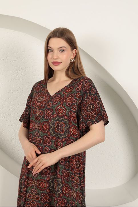 Viscose Fabric Ethnic Dress-Burgundy