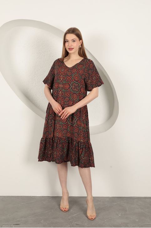 Viscose Fabric Ethnic Dress-Burgundy