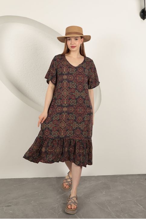 Этническое платье из вискозной ткани - фиолетовый