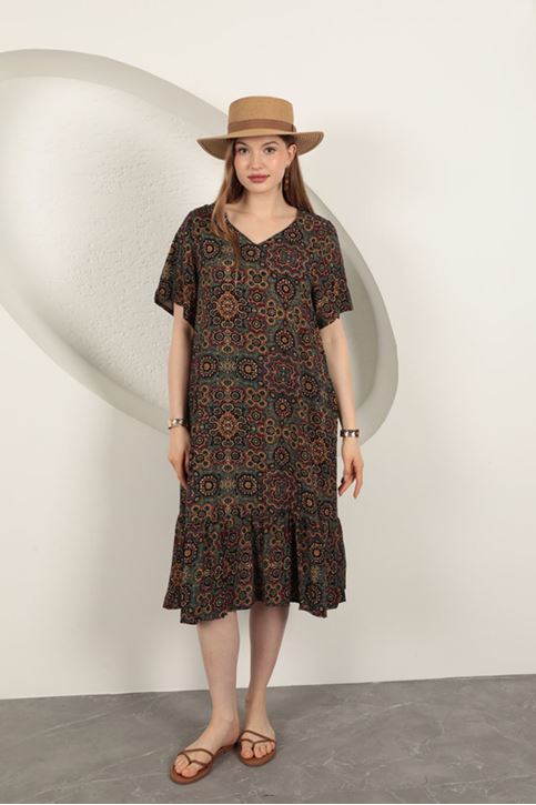 Viscose Fabric Ethnic Dress-Green