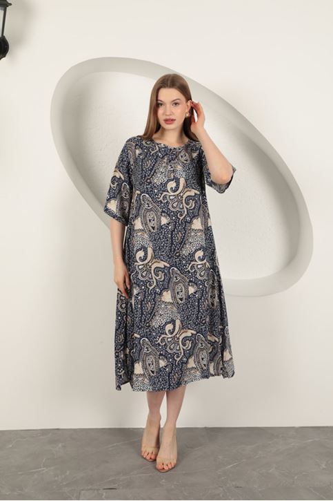 Платье с узором из вискозных шалей - темно-синий