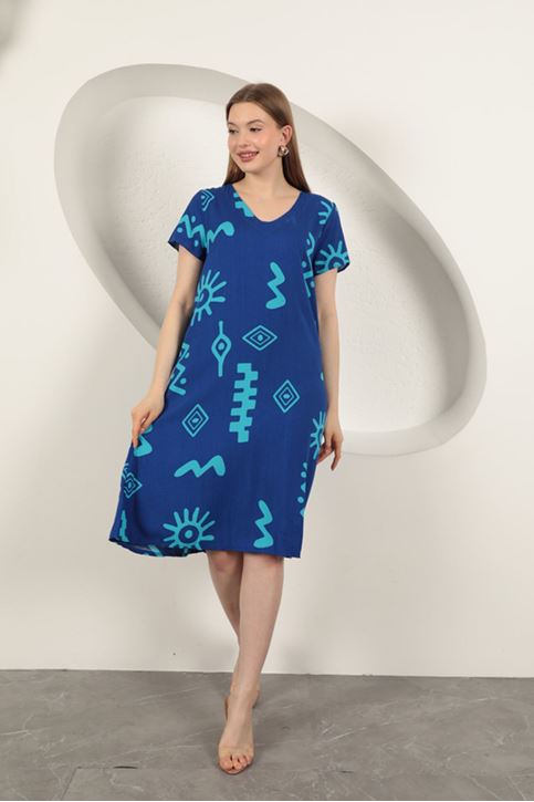 Viscose Fabric Ethnic Dress-Sax