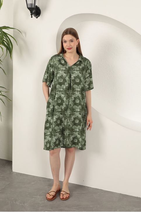 Viscose Patterned Dress-Khaki