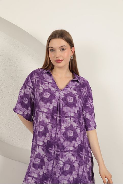 Viskon Desenli Elbise-Mor
