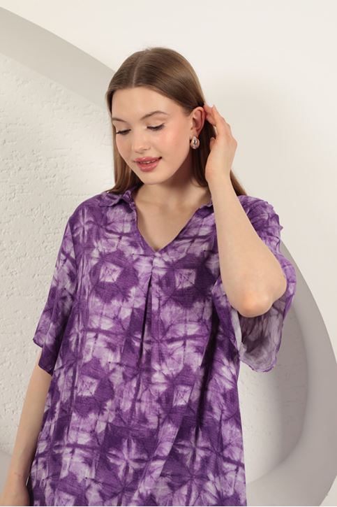 Viskon Desenli Elbise-Mor