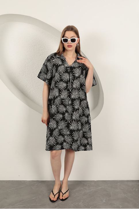 فستان من الفيسكوز بنقشة نخيل - أسود