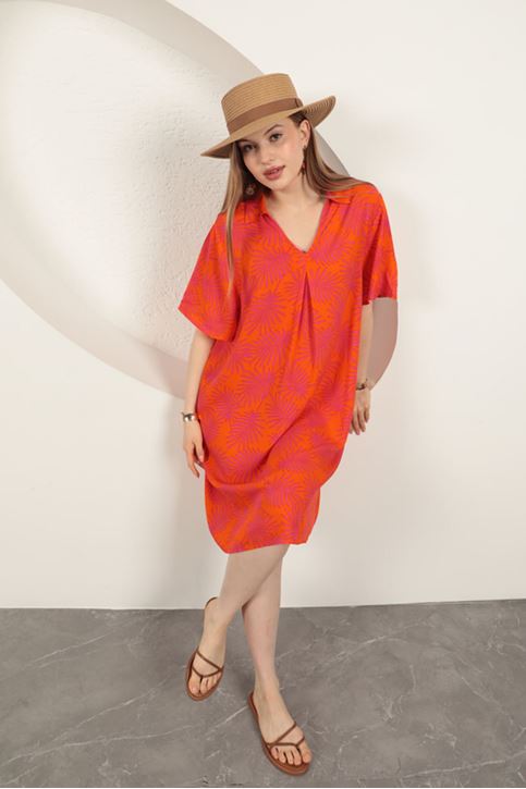 Платье с пальмовым узором из вискозы - оранжевый