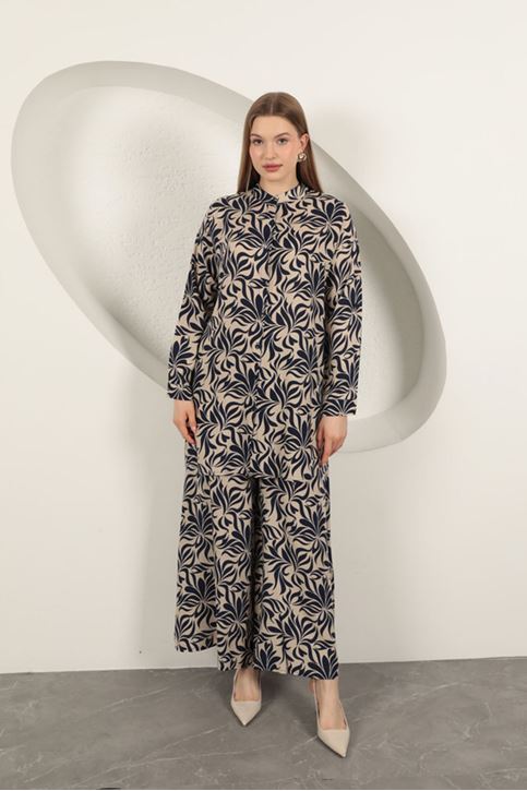 Viscose Fabric Patterned Women's Suit-Navy Blue