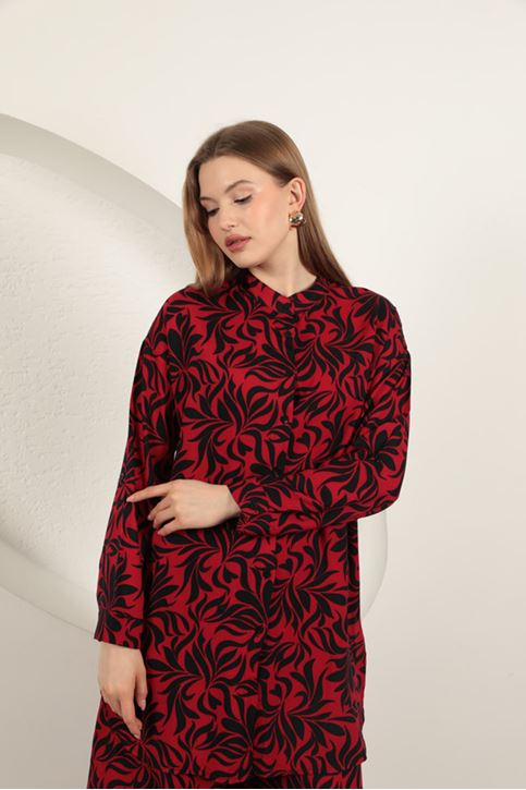 بدلة نسائية منقوشة من قماش الفيسكوز - أزرق داكن