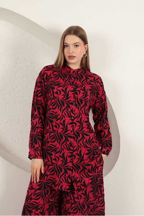 بدلة نسائية منقوشة من قماش الفيسكوز - فوشيا