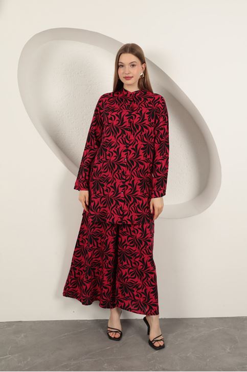 بدلة نسائية منقوشة من قماش الفيسكوز - فوشيا