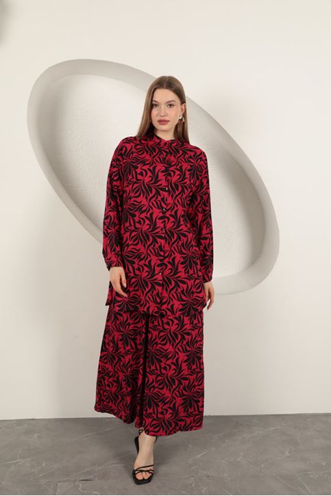 بدلة نسائية منقوشة من قماش الفيسكوز - فوشيا