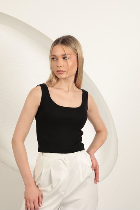 حمالة صدر قصيرة من قماش الفراولة والفيسكوز - أسود