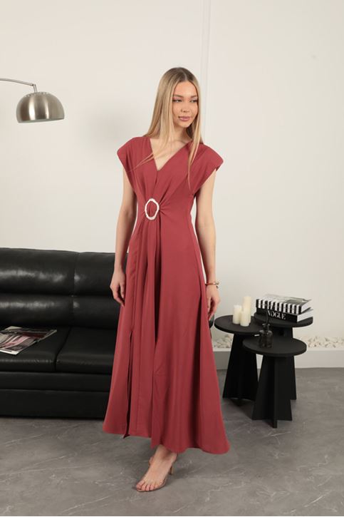 Buckle Detailed Dress-Dry Rose