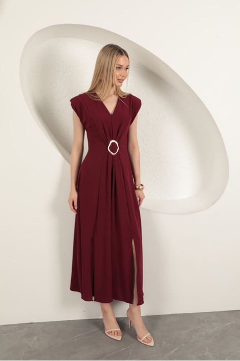 Buckle Detailed Dress-Plum